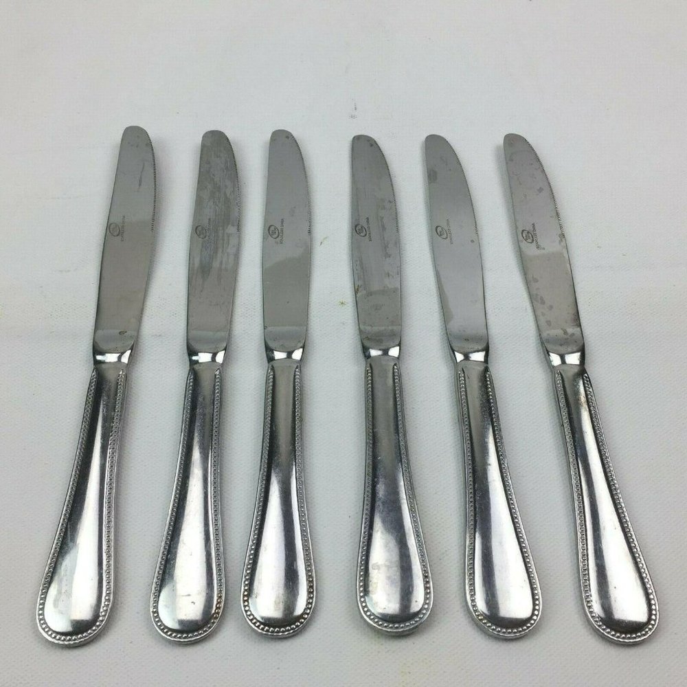6 Dinner Knives Thell Cellar Silver Serrated
